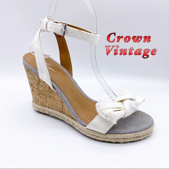 Crown Vintage Shoes - Crown Vintage-Black White Cork Espadrille Wedge 8